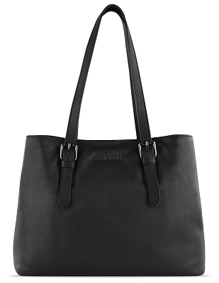 Сумка женская BUGATTI Bella, чёрная, воловья кожа/полиэстер, 33х14х25 см