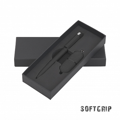 Набор ручка + флеш-карта 16 Гб в футляре, покрытие soft grip  (Черный)