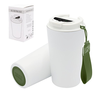 Термокружка Surprise To Go с индикатором, белая/хаки (Белый/хаки)