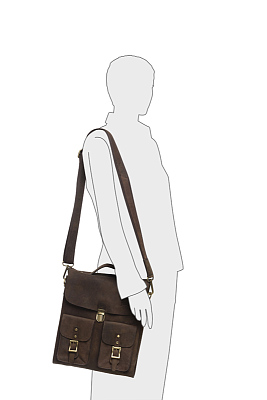 Сумка KLONDIKE «Brady», натуральная кожа в темно-коричневом цвете, 30 х 35 х 7 см