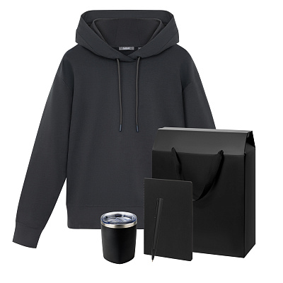 Набор с одеждой ALEX (худи, термокружка, блокнот, ручка), черный, M (Серый, черный)