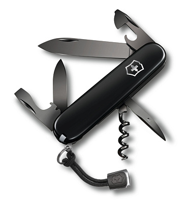 Нож перочинный VICTORINOX Spartan PS, 91 мм, 13 функций, чёрный, со шнурком в комплекте (Черный)
