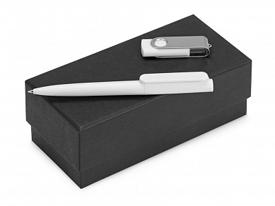 Подарочный набор Qumbo с ручкой и флешкой (Белый/серебристый)