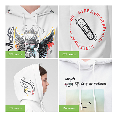 Худи с капюшоном, унисекс Алекс (Alex) белый, размер L