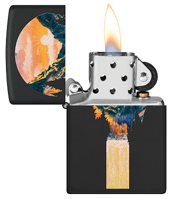 Зажигалка ZIPPO Mountain Waterfall с покрытием Black Light, латунь/сталь, черная,матовая 38x13x57 мм