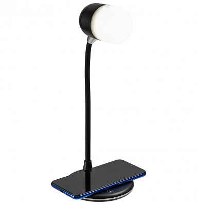 Лампа с колонкой и беспроводной зарядкой lampaTon, черная (Черный)