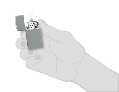 Зажигалка ZIPPO Slim® с покрытием Flat Grey, латунь/сталь, серая, глянцевая, 29x10x60 мм