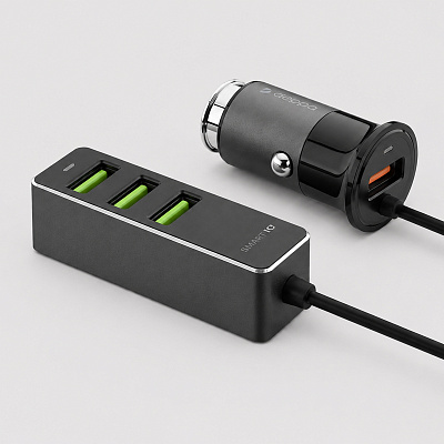 АЗУ 1 USB + 3 USB для пассажиров, QC 3.0, 7Аa (Графит) АЗУ 1 USB + 3 USB для пассажиров, QC 3.0, 7Аa (Графит)