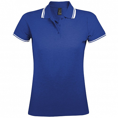 Рубашка поло женская Pasadena Women 200 с контрастной отделкой, белая с синим (Синий)