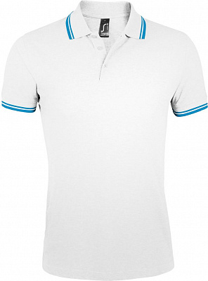 Рубашка поло мужская Pasadena Men 200 с контрастной отделкой, белая с голубым (Голубой)