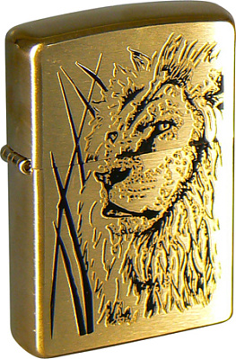 Зажигалка ZIPPO Proud Lion, с покрытием Brushed Brass, латунь/сталь, золотистая, 38x13x57 мм (Золотистый)