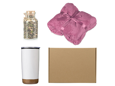 Подарочный набор с пледом, термокружкой и чаем (Розовый)