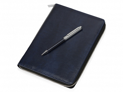 Бизнес-блокнот на молнии А5 Fabrizio с RFID защитой и ручкой (Синий, серебристый)
