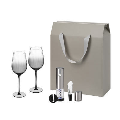 Подарочный набор Mancera, Vintaro (2 бокала + набор для вина) (Серый, серебряный, прозрачный)