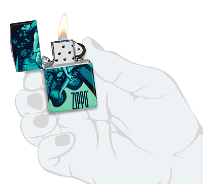 Зажигалка ZIPPO Mermaid Design с покрытием 540 Matte, латунь/сталь, черная, матовая, 38x13x57 мм