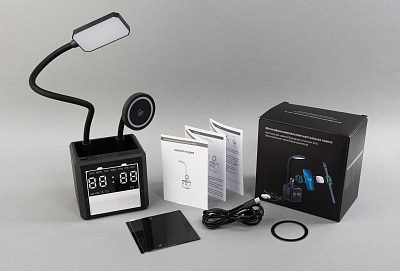 Лампа "Smart Flex" с беспроводным 3в1 (15W) ЗУ с MagSafe, часами, карандашницей и подсветкой логотипа, черный