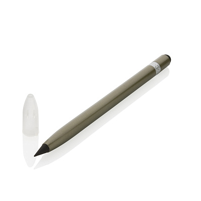 Алюминиевый вечный карандаш с ластиком и стилусом (Зеленый;)