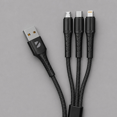 Дата-кабель Armor 3 в 1: micro USB, USB-C, Ligthning, 1.2м (Чёрный) Дата-кабель Armor 3 в 1: micro USB, USB-C, Ligthning, 1.2м (Чёрный)