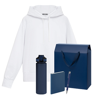 Набор с одеждой ALEX (худи, бутылка, ежедневник, ручка), синий, M (Синий, белый)