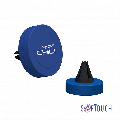 Автомобильный держатель для телефона "Allo", покрытие soft touch  (Синий с черным)