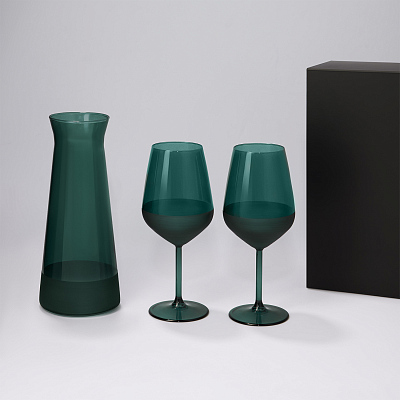 Подарочный набор декантер + 2 бокала для вина Emerald в черной коробке (Зеленый, черный)