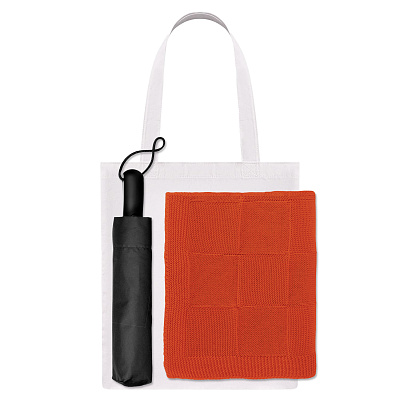 Подарочный набор Levante, оранжевый (зонт, плед, шоппер) (Черный, оранжевый)