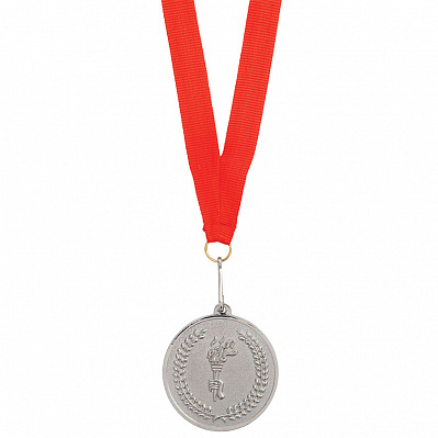 Медаль наградная на ленте  "Серебро" (Красный, серебристый)