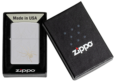 Зажигалка ZIPPO Spider Design с покрытием High Polish Chrome, латунь/сталь, серебристая, 38x13x57 мм