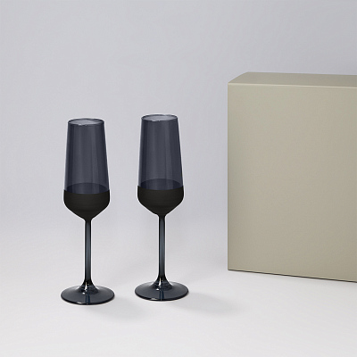 Подарочный набор 2 бокала для шампанского Black Edition в серой коробке (Черный, серый)