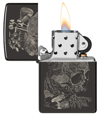 Зажигалка ZIPPO Skull с покрытием High Polish Black, латунь/сталь, черная, глянцевая, 38x13x57 мм