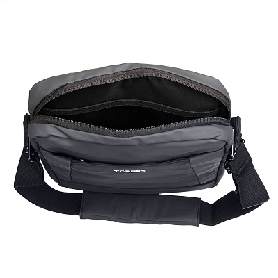 Сумка кросс-боди TORBER, черный/серый, полиуретан, 27х21х6 см