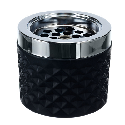 Пепельница S.Quire круглая, сталь, покрытие хром, стекло, черная, 90 мм (Черный)