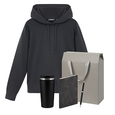 Набор с одеждой ALEX (худи, термобутылка, ежедневник, ручка), серый, M (Серый, черный)