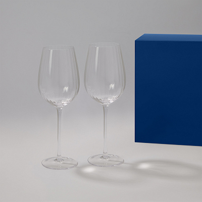 Подарочный набор 2 бокала для вина Blanche в синей коробке (Прозрачный, синий)