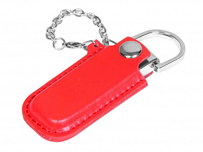 USB 2.0- флешка на 32 Гб в массивном корпусе с кожаным чехлом (Красный/серебристый)