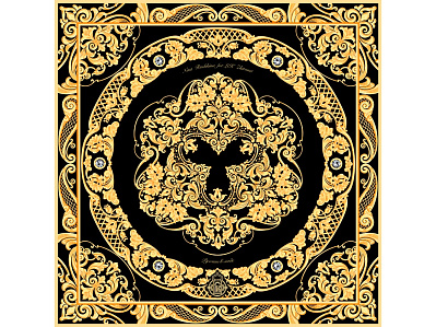 Платок Златоустовская гравюра (Черный, золотистый)
