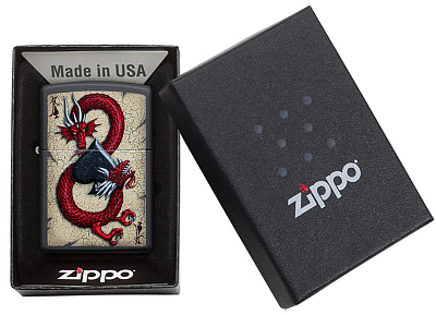 Зажигалка ZIPPO Dragon Ace с покрытием Black Matte, латунь/сталь, чёрная, матовая, 38x13x57 мм