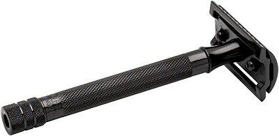 Cтанок Т-образный для бритья MERKUR 23B, PVD-покрытие черного цвета, прямой срез, закрытый гребень, длинная ручка, лезвие в комплекте (1 шт)