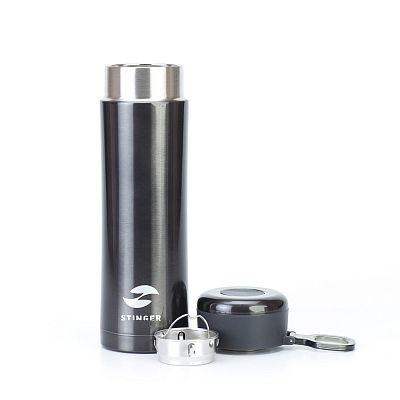 Термокружка Stinger, 0,42 л, сталь/пластик, чёрный глянцевый, 7,5 х 6,9 х 22,2 см