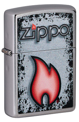 Зажигалка ZIPPO Flame Design с покрытием Street Chrome, латунь/сталь, серебристая, 38x13x57 мм (Серебристый)