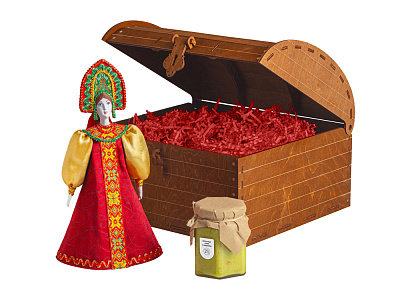 Подарочный набор: кукла фарфоровая, крем-мёд с лаймом и имбирем (Красный)