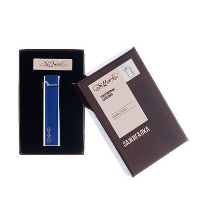 Зажигалка S.Quire газовая кремниевая, синяя, серебристая