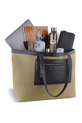 Сумка-тоут женская большая BUGATTI Elena, песочная, канвас, полиуретан, 58 x 22 x 31,5 см