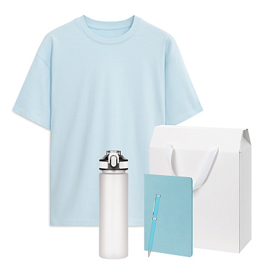 Набор с одеждой RUST (футболка, бутылка, блокнот, ручка), голубой, M/L (Голубой, белый)