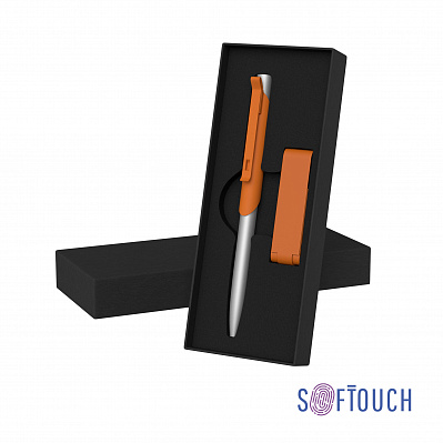 Набор ручка "Skil" + флеш-карта "Case" 8 Гб в футляре, покрытие soft touch  (Оранжевый)