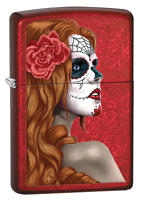 Зажигалка ZIPPO Day of Dead с покрытием Candy Apple Red™, латунь/сталь,красная,глянцевая, 38x13x57мм (Красный)