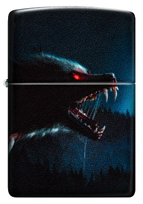 Зажигалка ZIPPO Horror Wolf с покрытием 540 Matte, латунь/сталь, черная, 38x13x57 мм