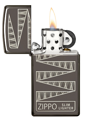Зажигалка 65th Anniversary Zippo Slim® с покрытием Black Ice®, латунь/сталь, чёрная, 29x10x60 мм