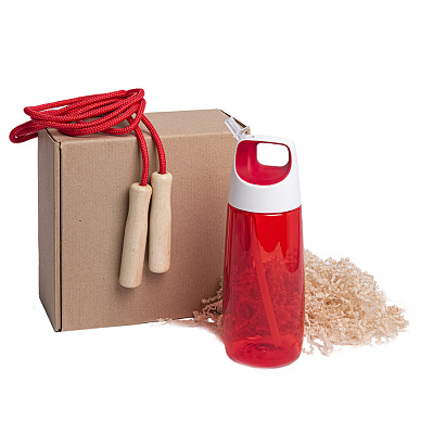Набор подарочный INMODE: бутылка для воды, скакалка, стружка, коробка  (Красный)