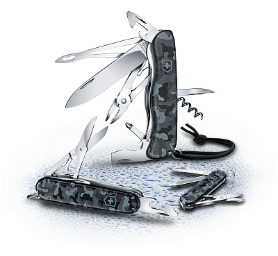 Нож перочинный VICTORINOX Huntsman Navy Camouflage, 91 мм, 15 функций, серо-синий камуфляж